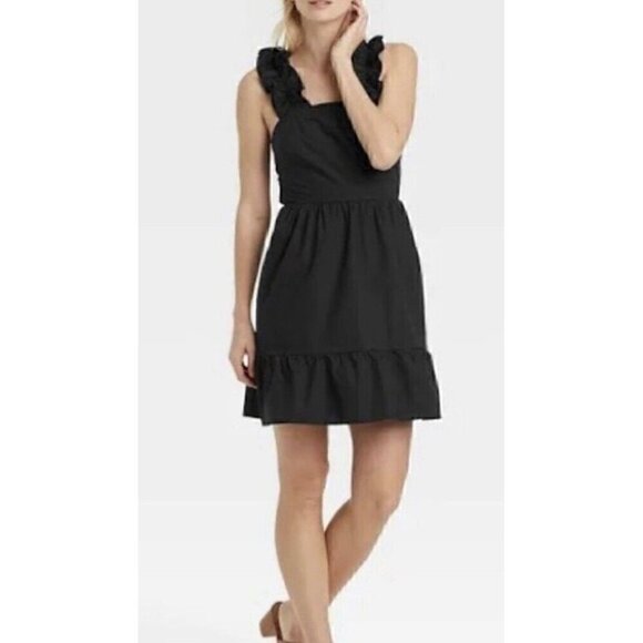 Who What Wear Gorgeous Milkmaid Style Ruffled 3X Coquette Open Back Dress Black - Picture 2 of 16